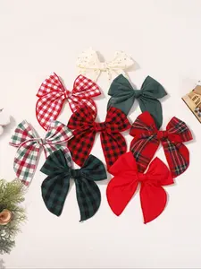 8pcs Assorted Retro Academia Christmas Plaid Fabric Bow Hair Clips Hairpins, Festive Holiday Accessories, Stylish and Durable Hair Decorations