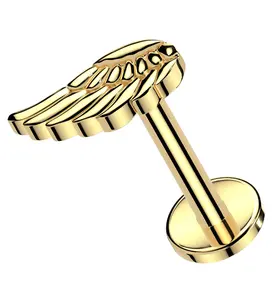 Gold PVD Angel Wing Internally Threaded Titanium Labret