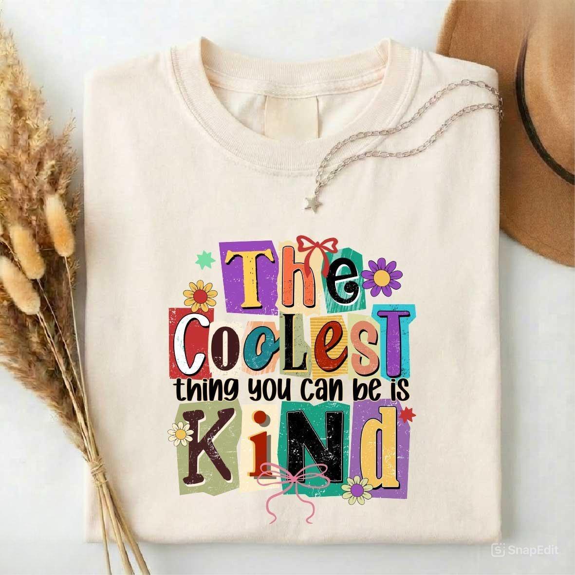 The Coolest Thing You Can Be Is Kind Shirt, Kindness Quote T-shirt, Inspirational Message Tee, Be Kind Teacher Sweatshirt, Kind People Gift, Positive Vibes Graphic Shirt