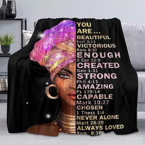 LUVIVIHOME African American Throw Blanket, Black Blanket, Inspirational Purple Glitter Afro Melanin Queen Black Women Black Girl Blanket Cozy Soft Fuzzy Flannel Fleece Blanket for Couch, Sofa, 50"x60"