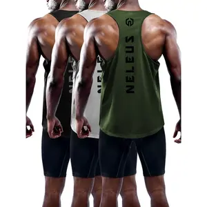 NELEUS Mens Dry Fit Y-Back Muscle Tank Top 3 Pack,Black+Gray+Olive Green Menswear Athletic Gym