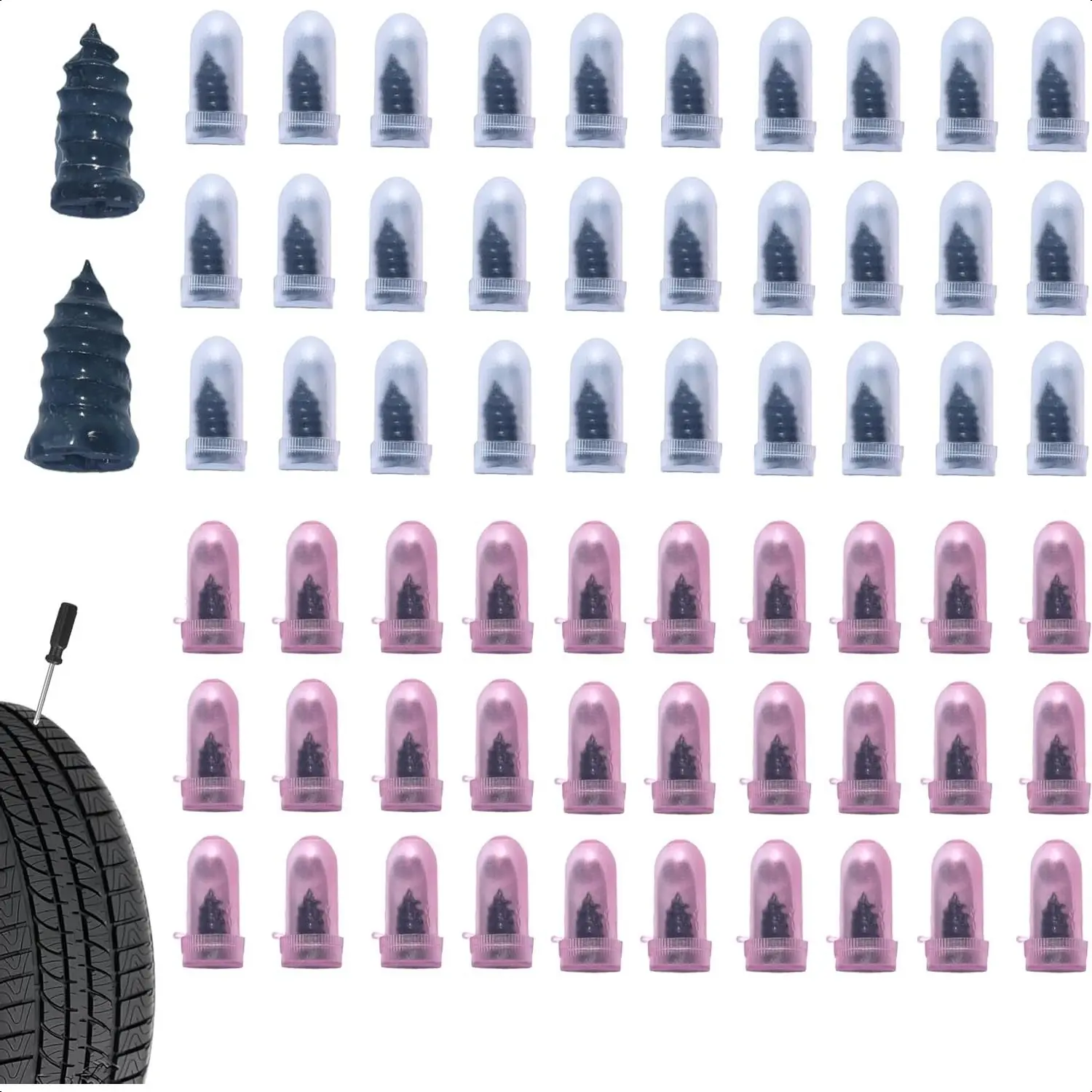 Tire Repair Screws Plugs 60Pcs, Self-service Tyre Repair Vacuum Rubber Nails Kit for Car Motorcycle Truck Tractor Puncture Fast Tyre Repair Supplies`