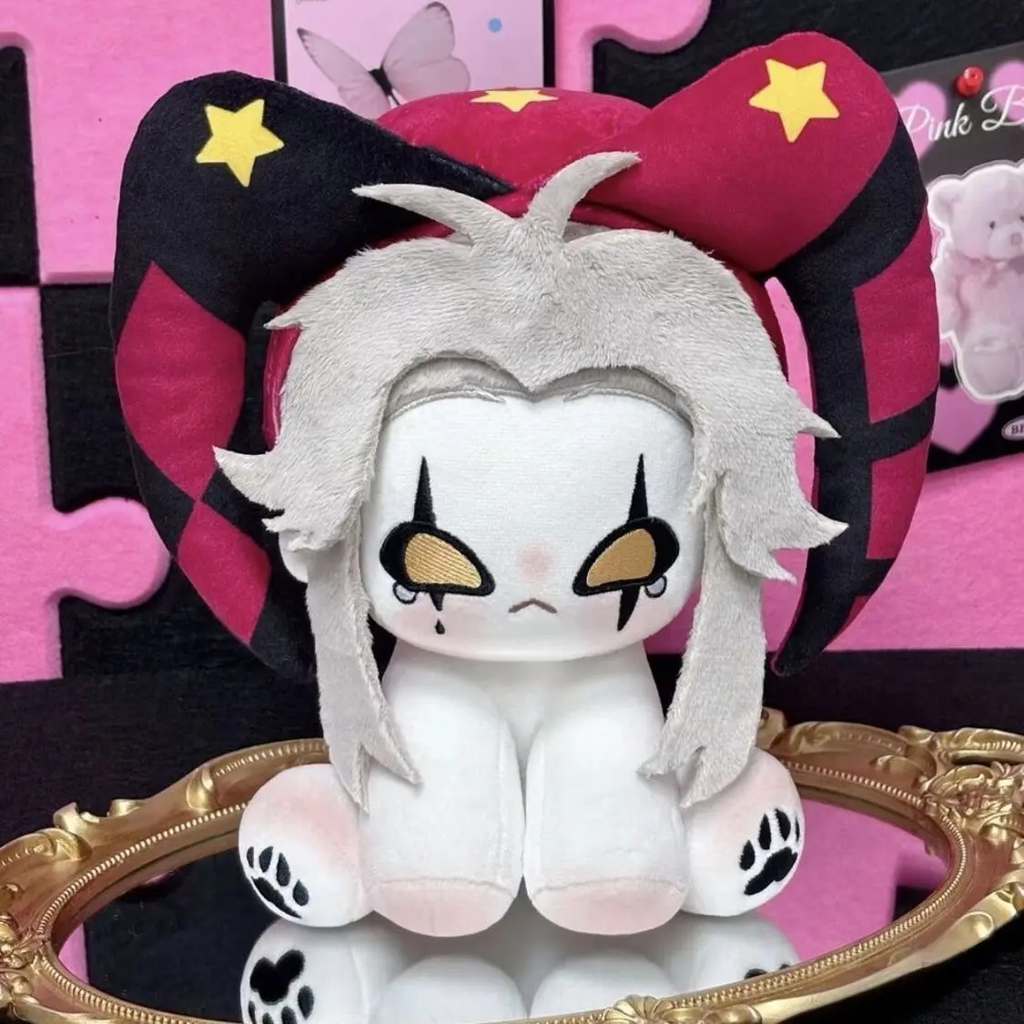 Anime The Freak Circus Pierrot Long Ears Hat 20cm Sitting Posture Figures Pillow Soft Body Mascot Plushies Pillow Sofa Cushion