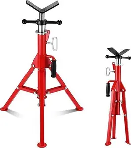 V-Head Pipe Jack Stand, 2500 Lbs Heavy-Duty Steel, 28-52 in Adjustable Height, Folded Legs, Portable Pipe Gripper with Secure Grip, Welding Aid for Safety Stabilization, Automotive Projects