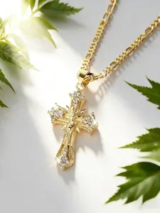 14k Jesus Cross Necklace, Sparkling Diamond Accent Religious Jewelry, Perfect for Holidays, Graduation, Daily Wear
