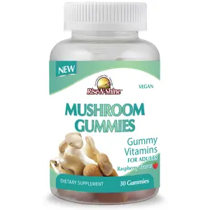 Rise-N-Shine Mushroom Gummies - Raspberry-Flavored Vegan Gummies with 10 Functional Mushrooms for Cognitive Function & Immune Support - Keto-Friendly Non-GMO Supplement
