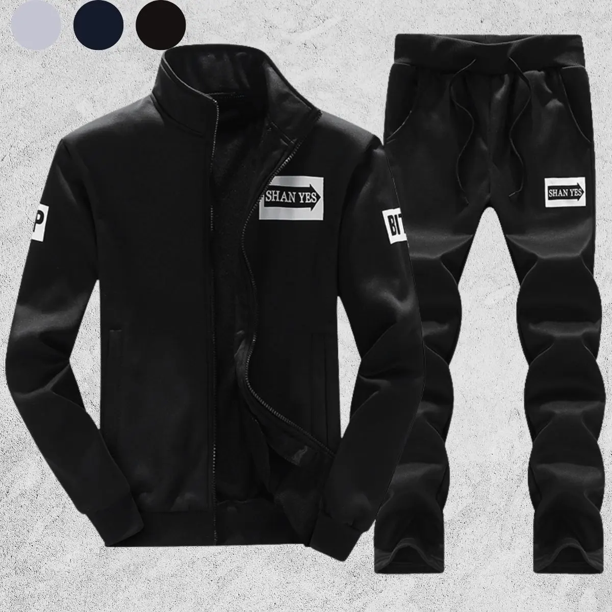 Men's 2-Piece Sporty Style Sweatsuit Set - Stand-Collar Printed Jacket, Athletic Pants | Ideal for Daily Wear, Sports (Spring & Autumn), Men's Sweatsuit Set