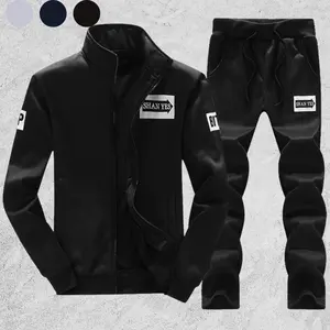 Men's Spring & Autumn 2-Piece Casual Athletic Tracksuit - Stand-Collar Printed Jacket &  Athletic Pants | Perfect for Daily Wear, Sports & Running