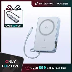 【LIVE ONLY】UGREEN MagFlow 10000mAh Power Bank Qi2 25W Certified Wireless Charging Magnetic Portable Charger for MagSafe with Built-in Cable 30W USB-C Battery Packfor iPhone17 Pro Max/Pixel 10 Pro XL,TikTokShopHolidayHaul
