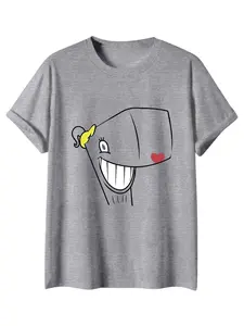 Cartoon Print T-Shirt, Spongebob Squarepants Style, Unisex Cotton Short Sleeve, Loose Fit Top, American Retro Fun Design