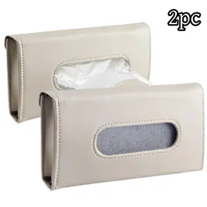 Car Tissue Holder, 2 Pack Sun Visor Napkin Holder, Premium PU Leather, Car Mask Holder for Sun Visor Vehicle, with Tissue Refill-Beige
