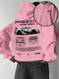 Men's Hooded Sweatshirt with Fashion Racing Print Design, Casual Fitted Geometric Pattern, Perfect for Daily Wear, Fall & Winter, Graphic Hoodies, Hoodie Sweatshirt