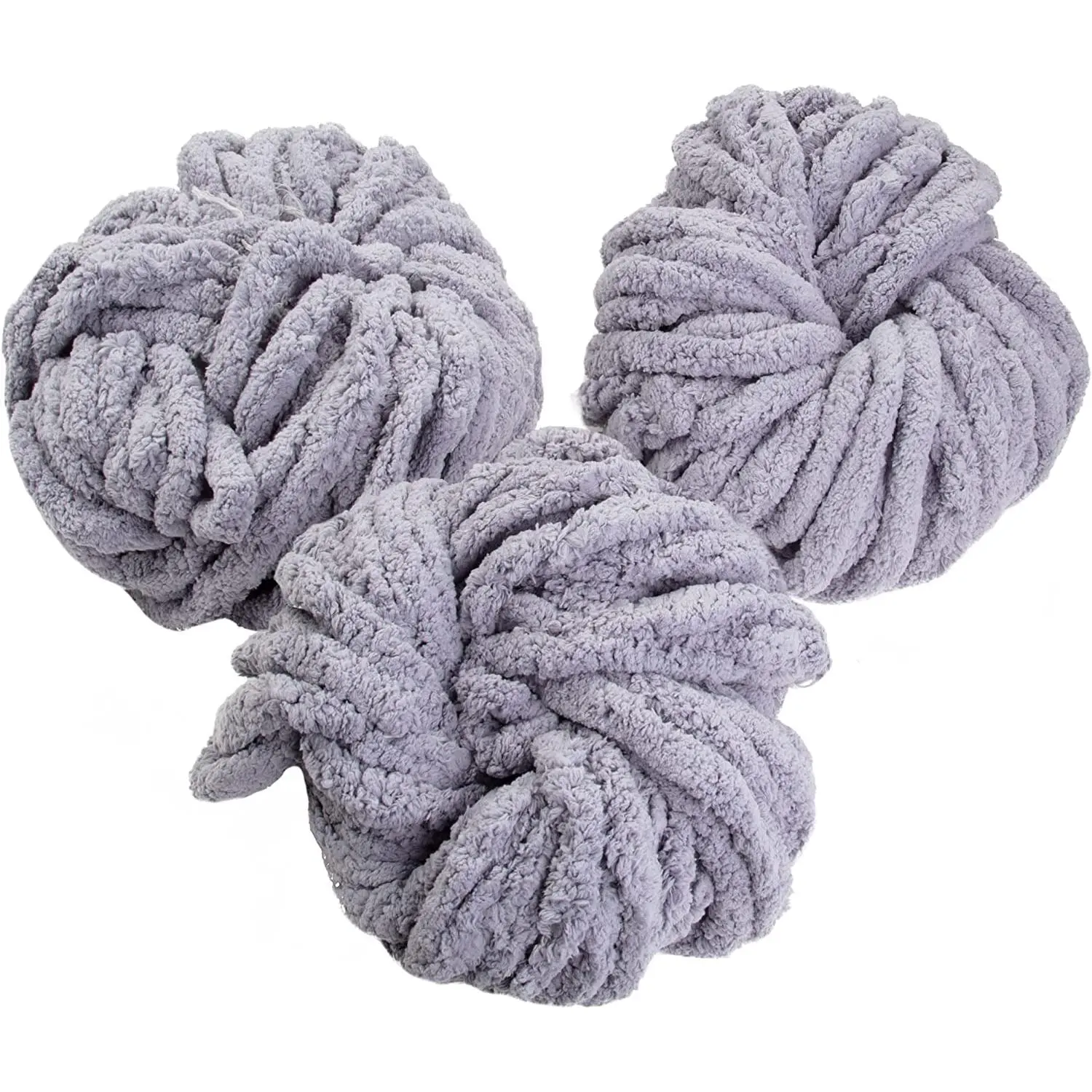 iDIY Chunky Yarn 3 Pack Skeins (72 Yards) - Grey - Fluffy Chenille Yarn Perfect Baby Blankets, Arm Knitting, Crocheting and DIY Crafts and Projects!