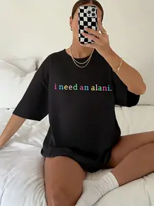 Women's Alani Print Round Neck Short Sleeve Tee, Summer Essential Casual Slim Fit Top, Ladies' Commuter Outdoor Wear