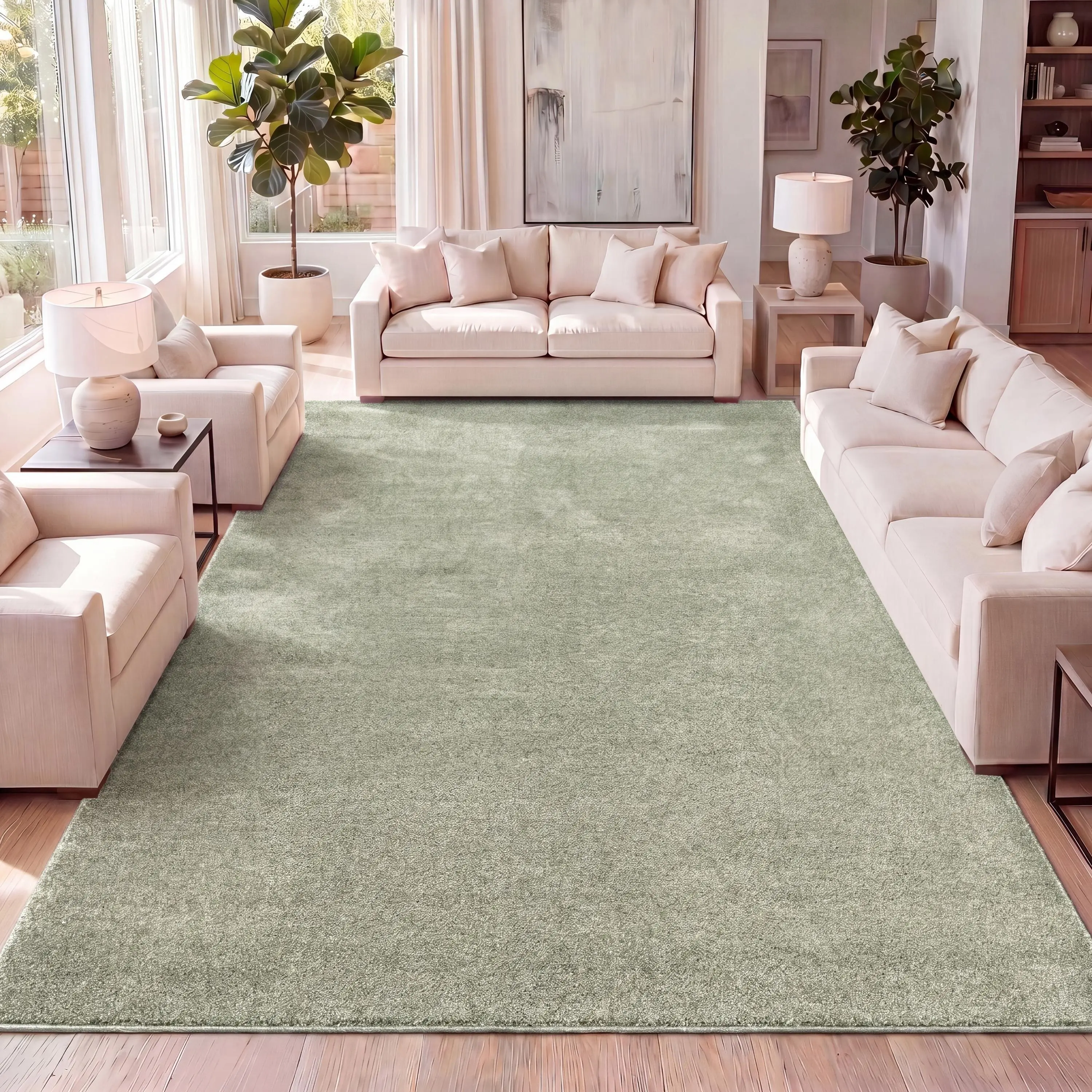 JONATHAN Y Haze Solid Low-Pile Indoor Green Area Rug; for Living Room, Kitchen, Bedroom, Dining Room, Office, Low Pile Rugs, Modern Floor Rug