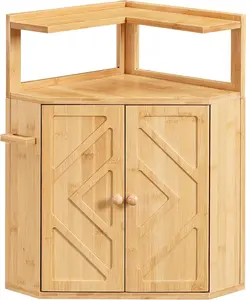 Bamboo Bread Box, Corner Bread Box for Kitchen Countertop, Large Capacity 2-Tier Bread Container, Bread Storage Container with Removable Shelf and Clip Holder, for Dining Room, Natural YL17MB01