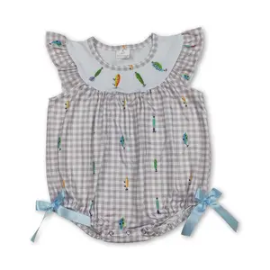 Baby Girl Summer Bubble Fishing Embroideried Summer Onesie Clothing Newborn Baby Gift SR3395
