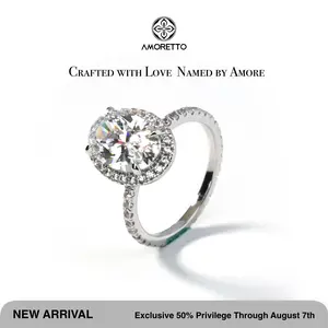 AMORETTO |Hearts & Arrows 10/10 Moissanite Brilliante Halo Ring - Round CZ with Pavé Halo & Curved Band Gold-Plated Brass High Mirror Polish Solitaire Ring