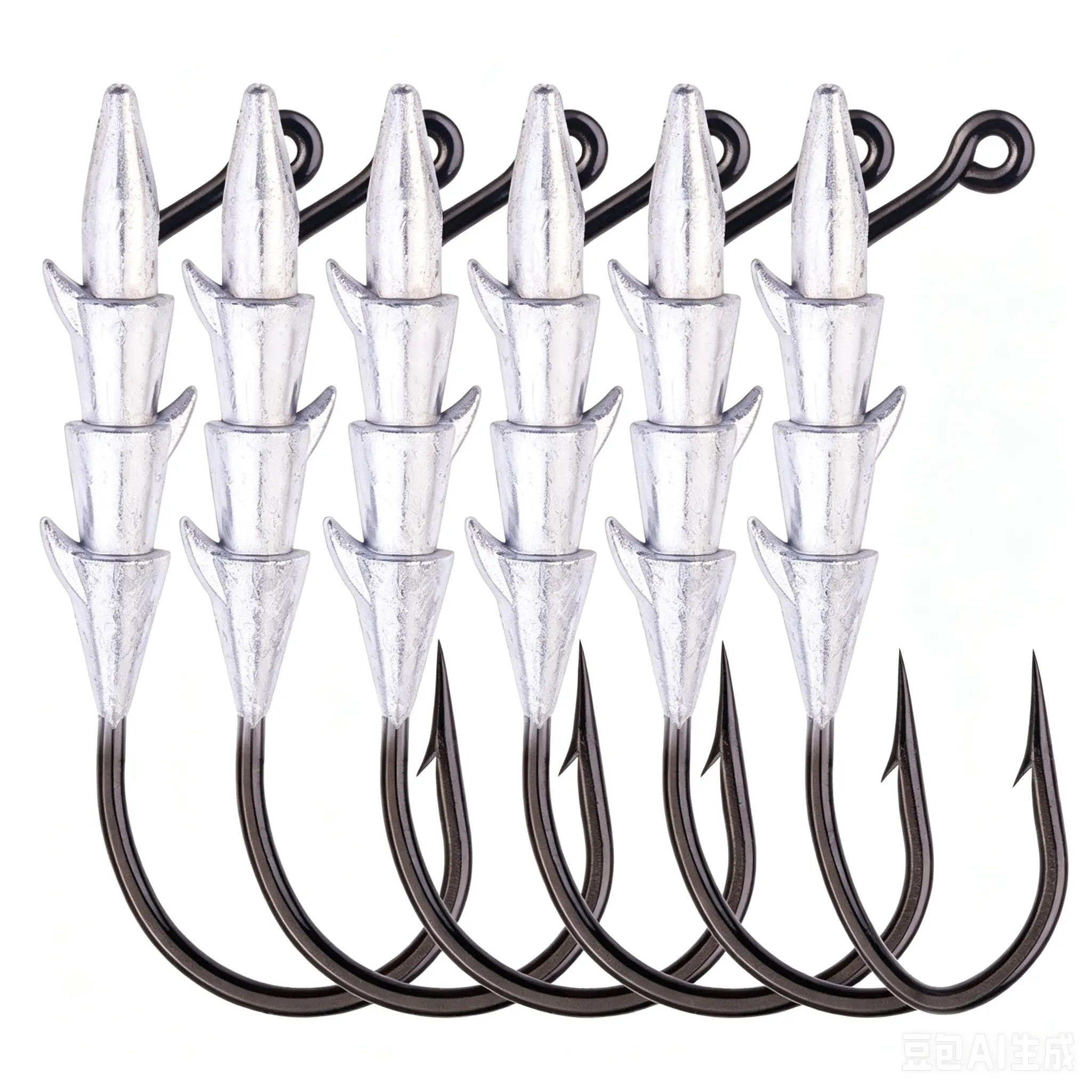 6-Pack Dragon Tail Lead Jig Heads with Integrated Keeper, Sharp Lead Hooks & Artificial Fishing Lures for Fresh/Salt Water Soft Plastic Baits, Fishing Gear Supplies Tackle Equipment