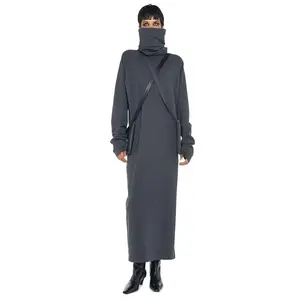 OS RAGLAN SLEEVE TURTLENECK SIDE SLIT GOWN