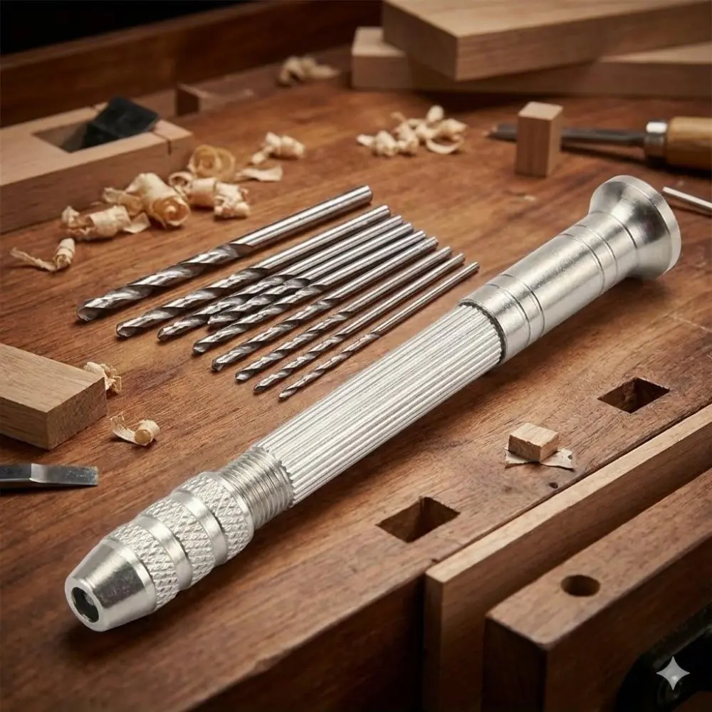 Mini Aluminum Hand Drill Set with Keyless Chuck, Portable Manual Drill Kit, Micro Drilling Tools for DIY Models, Jewelry & Woodworking, Student Craft Kit with Twist Bits, Compact Mini Drill for Hobbyists & Makers, Hand Drill Supplies