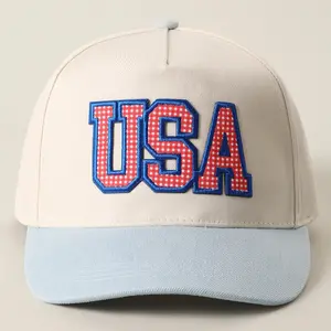 USA Flag Patch Denim Baseball Cap RED