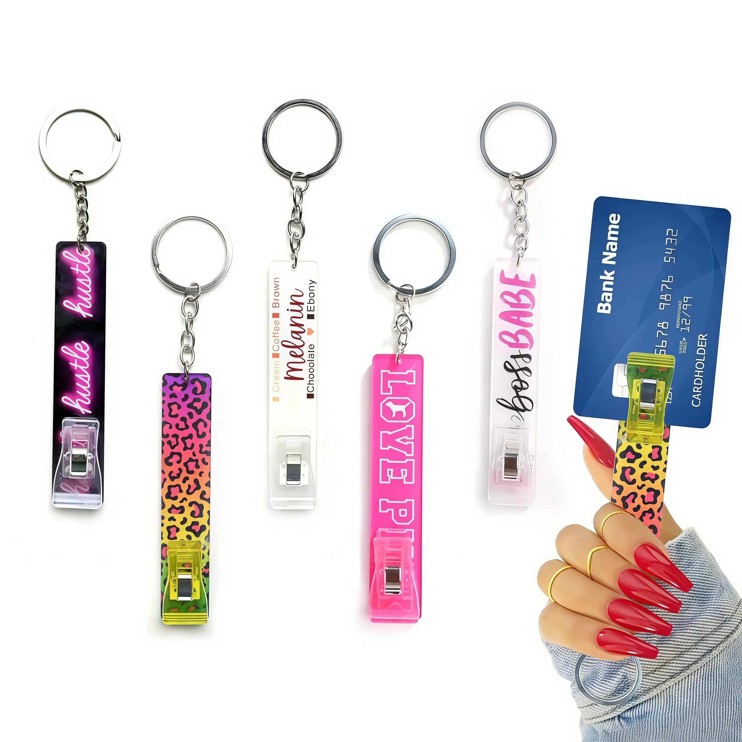 5 PCS Card Grabber Card Clips ATM Contactless Card Extractor Acrylic Debit Bank Card Grabber for Long Nail Card Extractor Keychain with Card Puller for Girls
