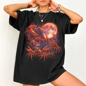 Comfort Colors Three Crawfish Moon Shirt, Crawfish Howling to The Moon Shirt, Vintage Moon Animals Tee, Funny Beach Shirt, Crawfish Shirt