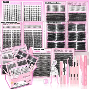 2168/560/368pcs Lash Cluster Kit Gift Set Volume Manga&40D&60D&80D&100D with Spiky Bottom Lashes Extension Kit 10-20mm D Curl wispy False Eyelash With Double-ended Eyebrow Pencil | Waterproof Eyeliner | Eyelash Curler | Bond and Seal Kit DIY Lash Kit