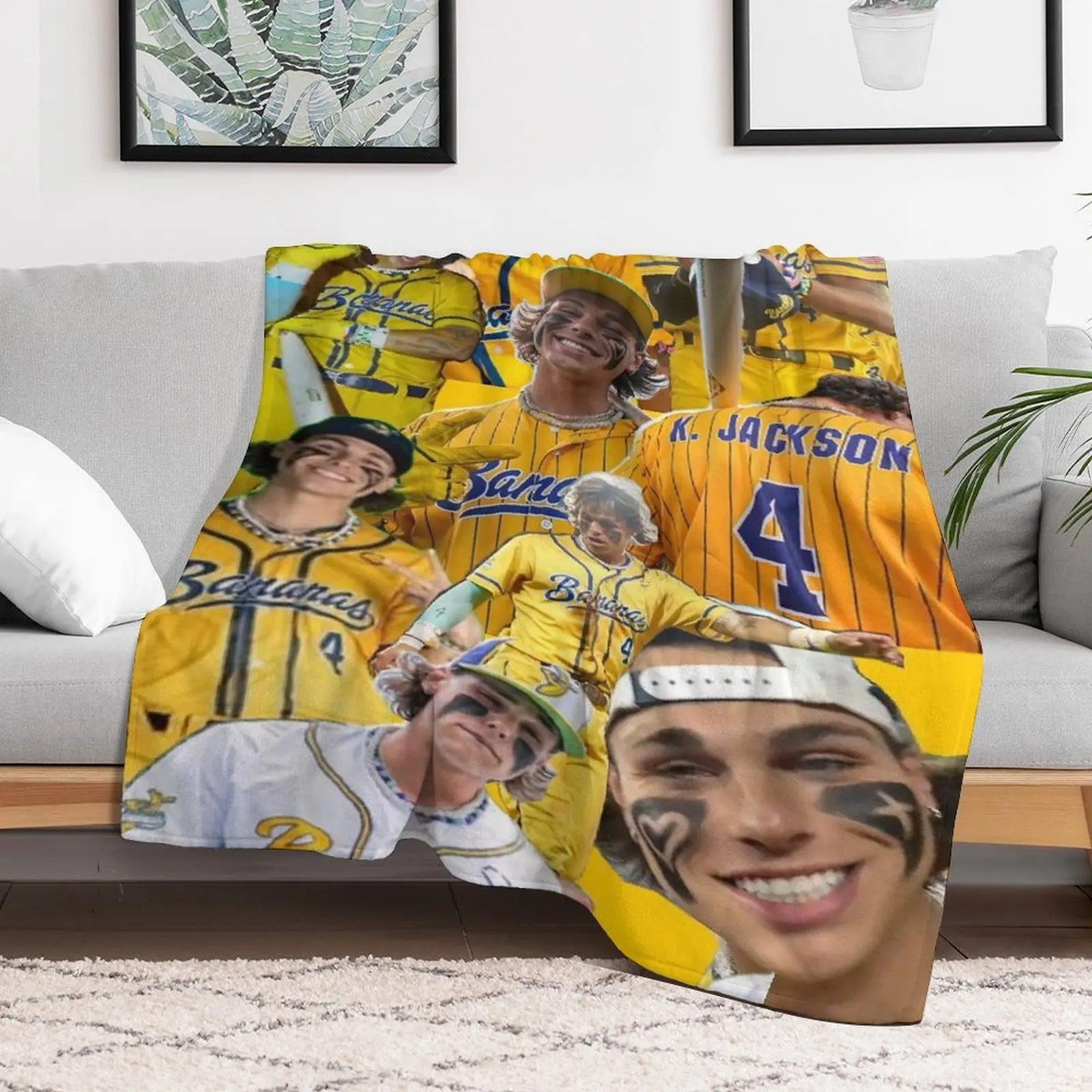 Savannah Bananas K. Jackson Photo Collage Throw Blanket, Baseball Player Graphic Flannel Fleece Plush Blanket, Lightweight Anti‑Static Sofa Bed Couch Blanket, All‑Season Baseball Fan Home Decor Gift