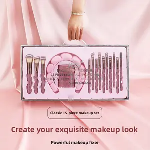 New 15-Piece Diamond-Studded Makeup Brush Set with Diamond Headband and Eyelash Curler Makeup Tools