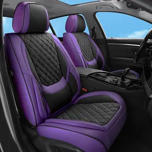 Seat Covers Front Seat Purple Black, Luxury Faux Leather  Non-Slip Seat Protector Universal Fit for   SUVs  Pick-ups, Interior AccessoriesPurple Black-Front