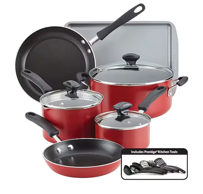 Farberware Aluminum Cookware Set, Cookstart DiamondMax 15 Piece, Nonstick Pots and Pans, Kitchen Cooking Essentials, Fry Pan, Saucepan, Stock Pot, Home Kitchen, Family Meals, Durable Cookware, Easy Clean Oven Silicone
