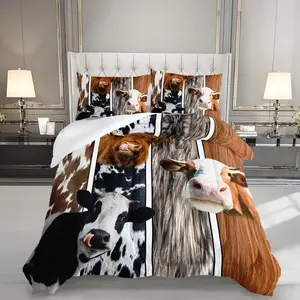 Cow Fur Print Comforter Set Queen Size,Farmhouse Animal Fur Comforter for Teen Boys Girls,Farmhouse Bedding Set for Cowboys Beddroom.