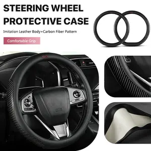 38cm Car Steering Wheel Cover Carbon Fiber Leather Metal Emblem Steering Wheel Decor For GMC Terrain Sierra 1500 Yukon Acadia Savana H3 Accessories