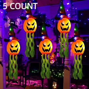 Halloween Hanging Light Set, 5 Piece Ghost Pumpkin Witch Hat Decorative Lights, Battery Operated String Lights for Outdoor Garden Party Wall Gutter Ornaments