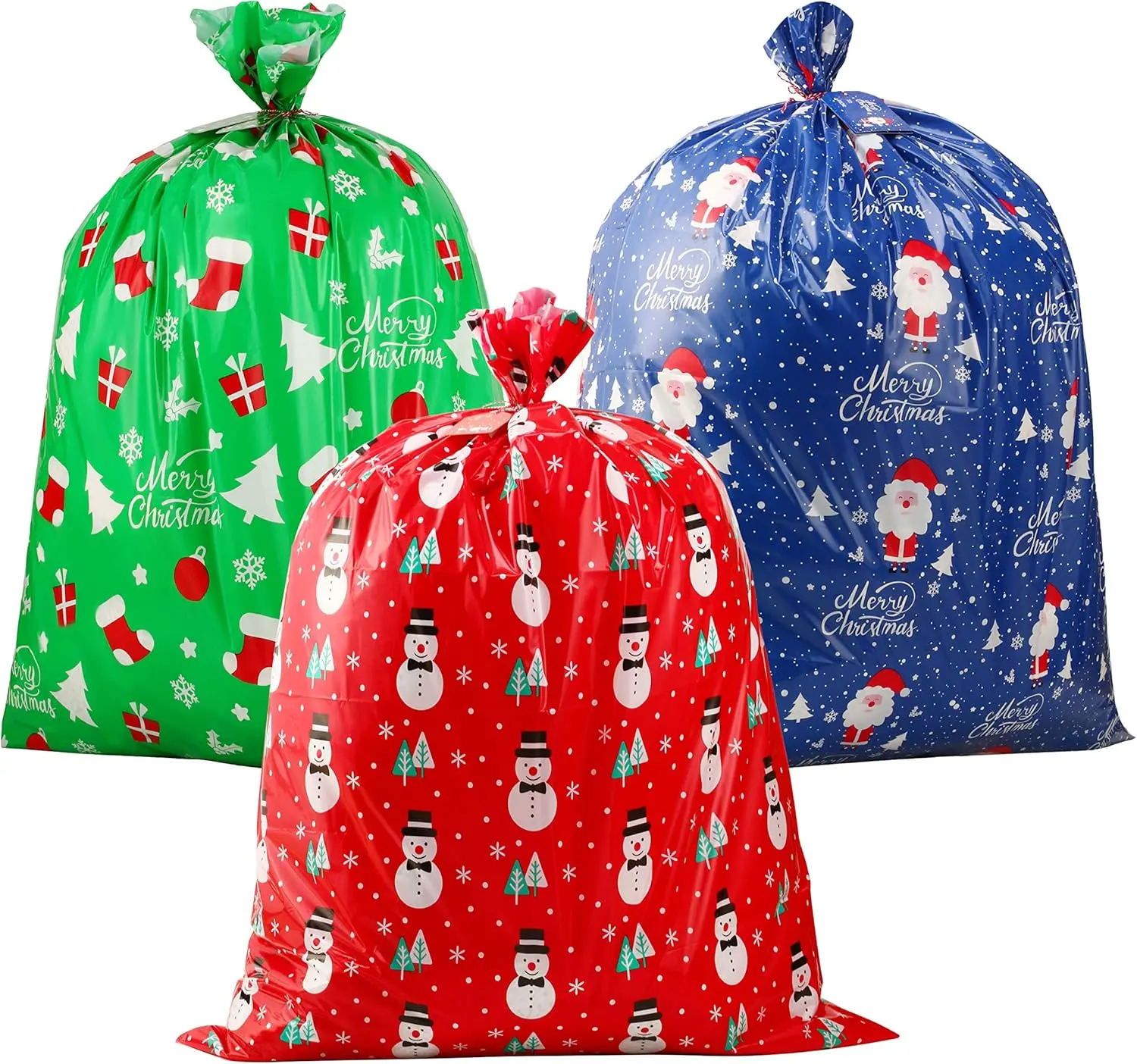 viral 2025 3 PCS Christmas Giant Gift Bags Santa Claus Christmas Sacks for Kids Gift Wrapping Bags(36"x44") with Name Tag Card and String