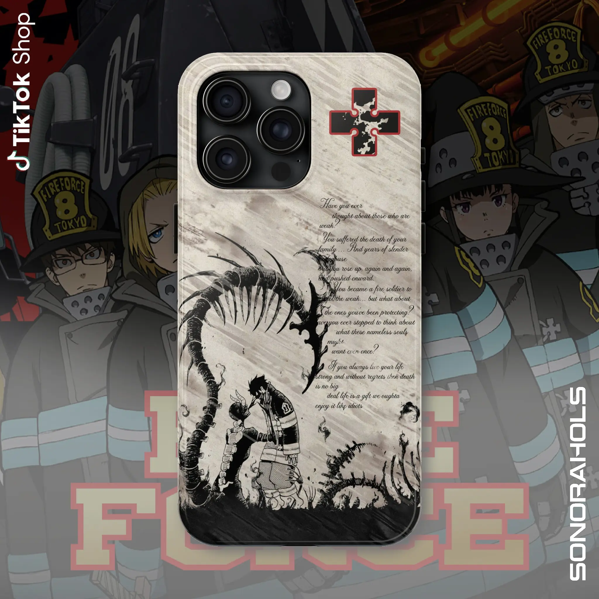 Fire Force: Adolla Requiem Phone Case, Shinra Kusakabe Dead Phone Cover, Infernal Skeleton, Special Fire Force Company The Cross Symbol 17 Air Pro Max