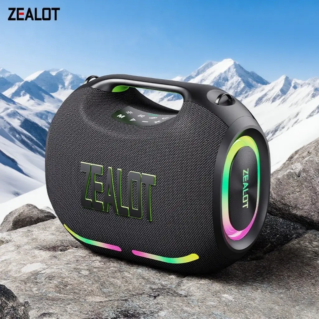 ZEALOT Portable Bluetooth Speaker, 120W High Power HIFI Stereo, IPX7 Waterproof for Beach/Camping, 24000mAh Battery, RGB Lights, Dual Carry Modes, DSP EQ/PD Fast Charge/BT5.4, Ideal Party Speaker.