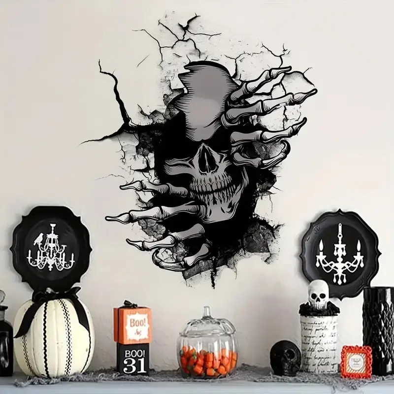 Skull Halloween Wall Sticker, Perfect for Bathroom Living Room Bedroom Toilet, Home Decor, Flat Design, No Ca Prop 65 Warning
