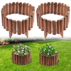 Rustic Wood Garden Fence, Natural Wooden Border Panels, 11.5" H x 35.5" W Decorative Landscape Fencing for Yard & Garden pad holder