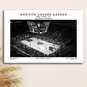 Madison Square Garden Stadium Black And White, NY Knicks Basketball Stadium Print, Poster Print Wall Art - No Frame, Man Cave Gift