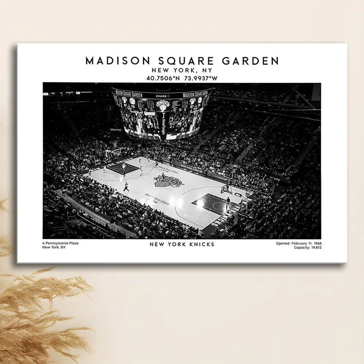 Madison Square Garden Stadium Black And White, NY Knicks Basketball Stadium Print, Poster Print Wall Art - No Frame, Man Cave Gift