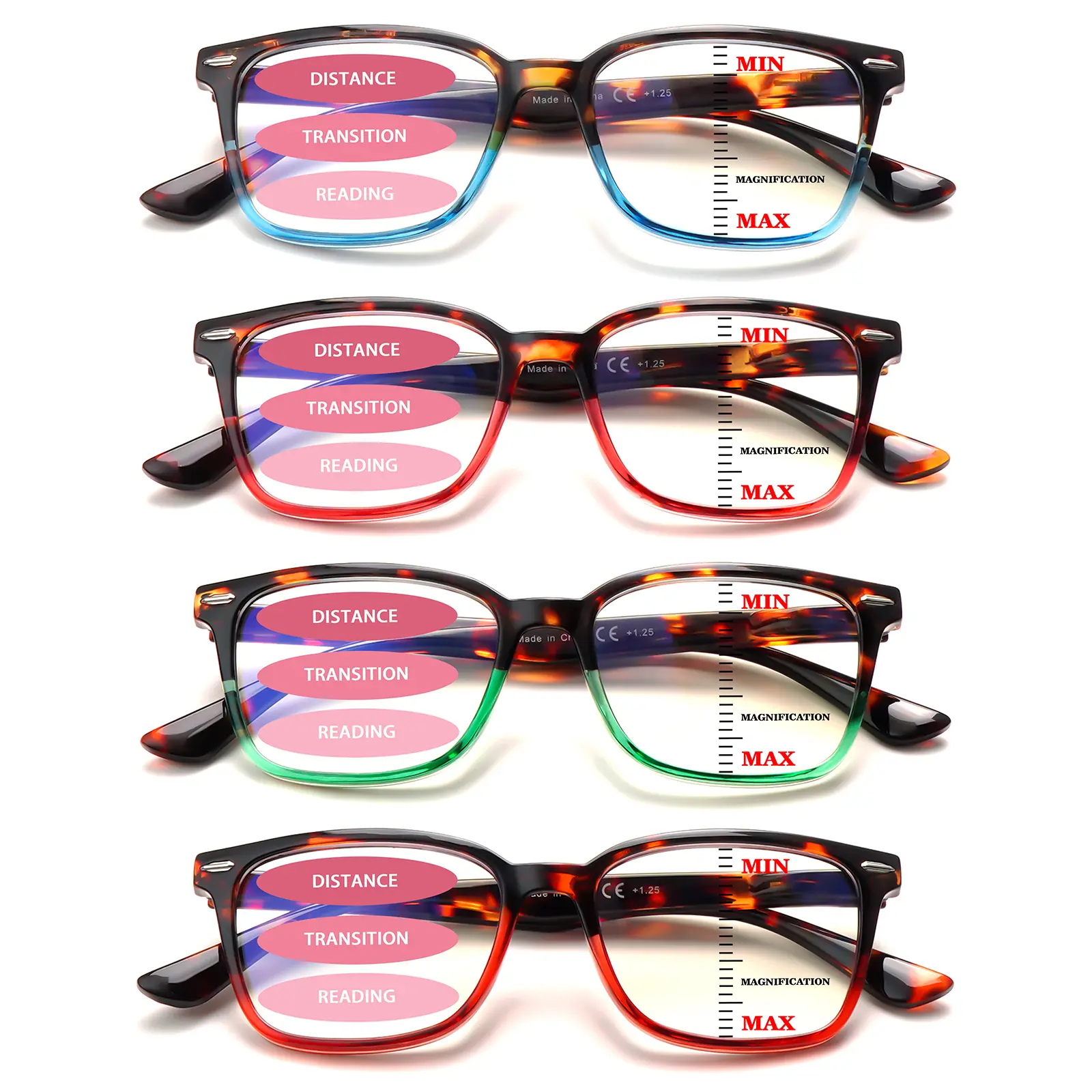 4pcs Progressive Multifocal Blue Light Blocking Reading Glasses Suitable For Men And Women Unique Pattern Design Durable Lenses Rectangular Frames Easy To Fold And Carry Perfect For Various Occasions Holiday Gifts Christmas Gifts