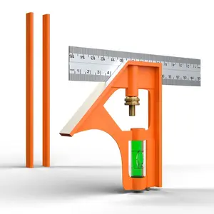 6" Combination Square, 6 Inch 150mm Stainless Steel Combo Square for Accurate and Adjustable Woodworking Measurement with 2 count Carpentery Pencils