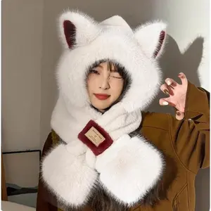 Winter Hooded Scarf with Fox Ear Design – Thick Plush  Scarf with Built-In Ear Protection, Perfect for Cold Weather Warmth and Cute Seasonal Style autumn  Stretchy Knitted Thermal   green cowboy witch hat skull cap beanie adjustable casual Knit Heart warm