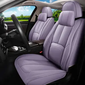 OTOEZ Universal Purple Nappa Leather Car Seat Covers with Fixed Lumbar Support Waterproof Stylish Modern Luxury Protector for Cars SUVs