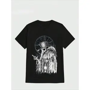 Plague Doctor T-Shirt Horror Monster Print Casual Digital Print Pure Heavy Cotton T Shirt Short-sleeved Men's T-shirt
