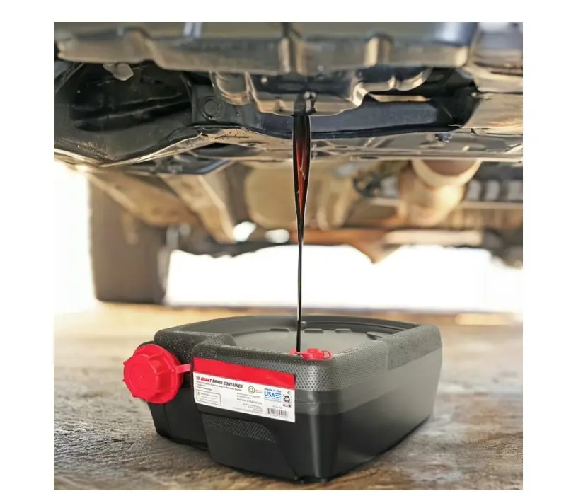 10 Qt Automotive Drain Pan Container, Black Garage & Workshop Car Repair Tool, Model HT-10QT-2025