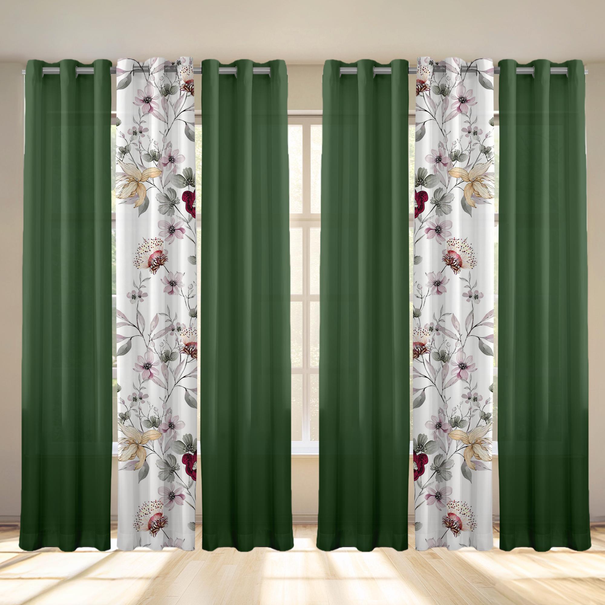 6-Piece Curtain Set | 2 Printed + 4 Solid | Semi-Sheer | 38"x84" | Floral Collection: Blue+Red, Purple Gardenia, Red Peony, Green Rose | Perfect for Living/Dining/Study/Bath 6-Piece Curtain Set | 2 Printed + 4 Solid | Semi-Sheer | 38"x84" | Floral Collection: Blue+Red, Purple Gardenia, Red Peony, Green Rose | Perfect for Living/Dining/Study/Bath
